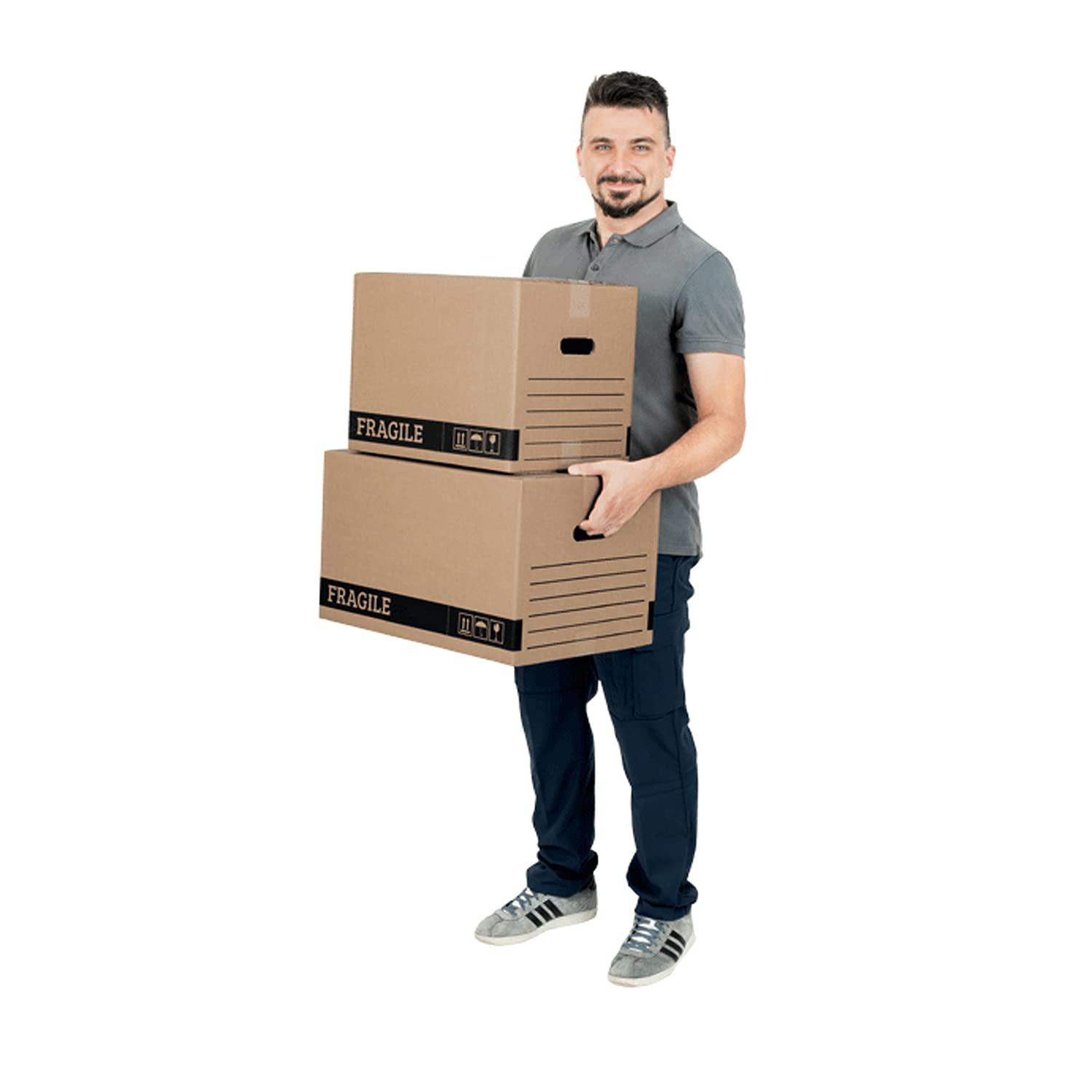 Propac Z-BOXN40 Scatole cartone con maniglia due onde colore avana, 40 x 30 x 30 cm, Set di 15 pezzi