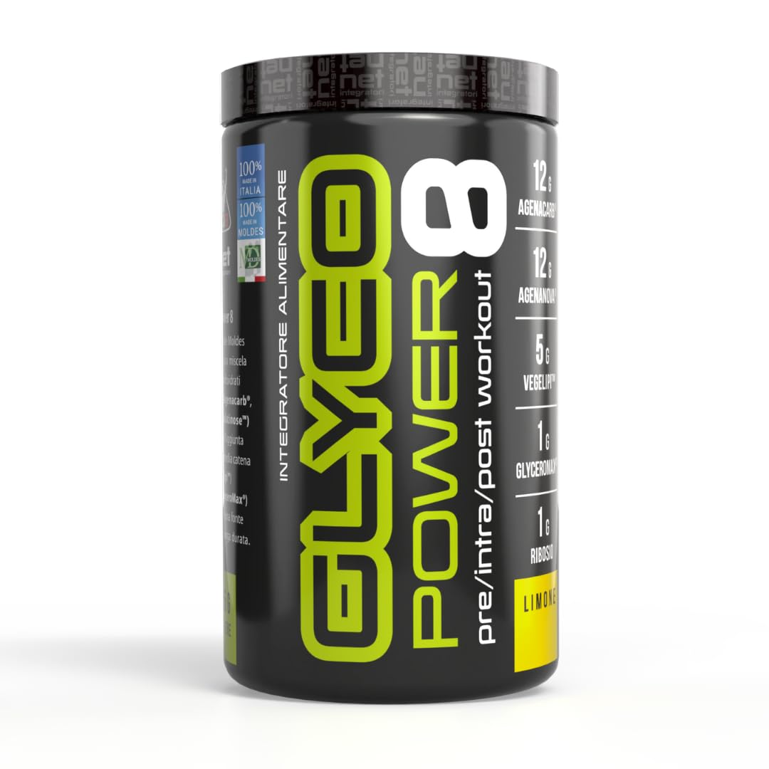 Net Integratori GLYCOPOWER 8-455g Limone - Carboidrati in Polvere - Massimizza la Resistenza Fisica e il Recupero Muscolare, Fonte Energetica A Lunga Durata, Pre-Intra o Post Workout