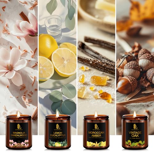 Scented Candle Set for Home, 4 Pack Soy Candles, 200 Hour Long Burn Time, Gifts for Women Men, Fragrances of Lemon Eucal