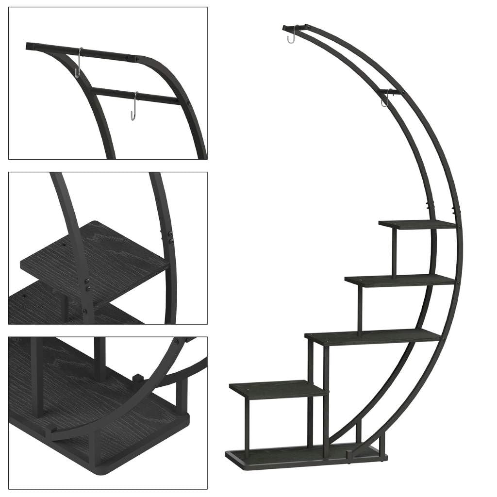 DanDiBo Blumenregal Indoor 170 cm Hoch Metall Schwarz Rund 96586 Blumentreppe Groß Halbrund Pflanzenständer Modern Design