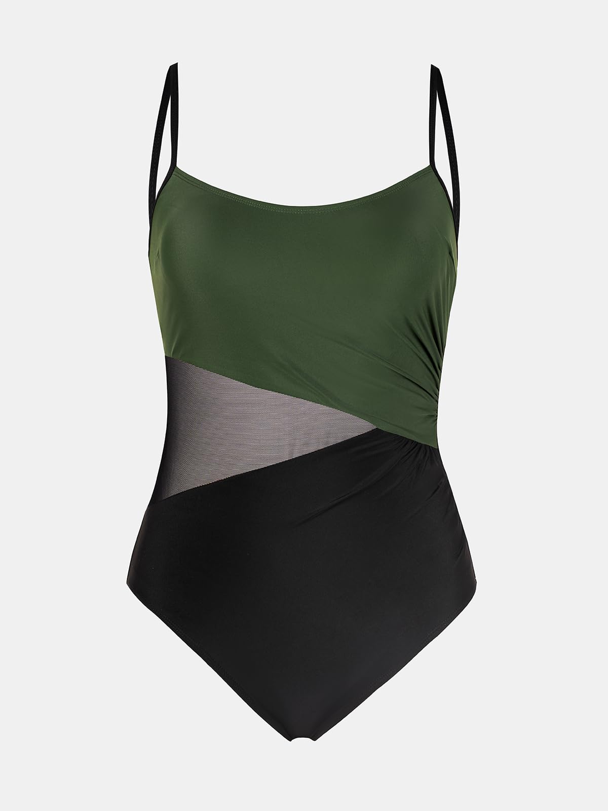 CUPSHE Damen Badeanzug U Ausschnitt Sheer Netzstoff Bauchweg Raffung Zierausschnitt Einteilige Bademode Swimsuit