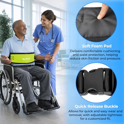 Image of OTICA Wheelchair Safety Belt, Adjustable Length - Green Anti-Slip and Anti-Fall Wheelchair Strap Seat Belt, Extra Long Size-Suitable for Obese People (Green, Wheelchair Safety Belt With Pad)