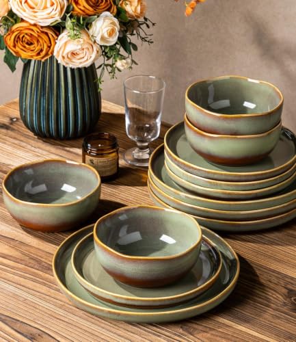 Image of TheTerra Ceramic Dinnerware Set for 8, 24-Piece Plates and Bowls Set