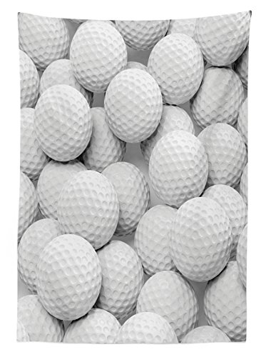 Ambesonne Sports Tablecloth, Pile Of Realistic Golf Balls Together Closeup Picture Challenge Entertainment Joyful, Dining Room Kitchen Rectangular Table Cover, 60" X 84", White Grey #TOP1