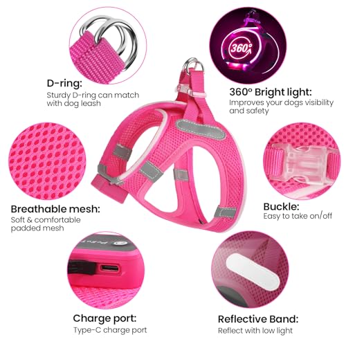Light Up Dog Harness with Rechargeable LED, Waterproof Reflective Dog Harness Glow in the Dark - Image 4