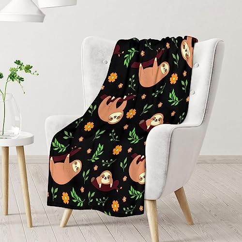 Mercuryelf Sloth Throw Blanket - Soft, Fuzzy & Warm - 60x80 Inches Flannel Blankets for Bed, Couch - Black Cute Throws Gift for Women, Men