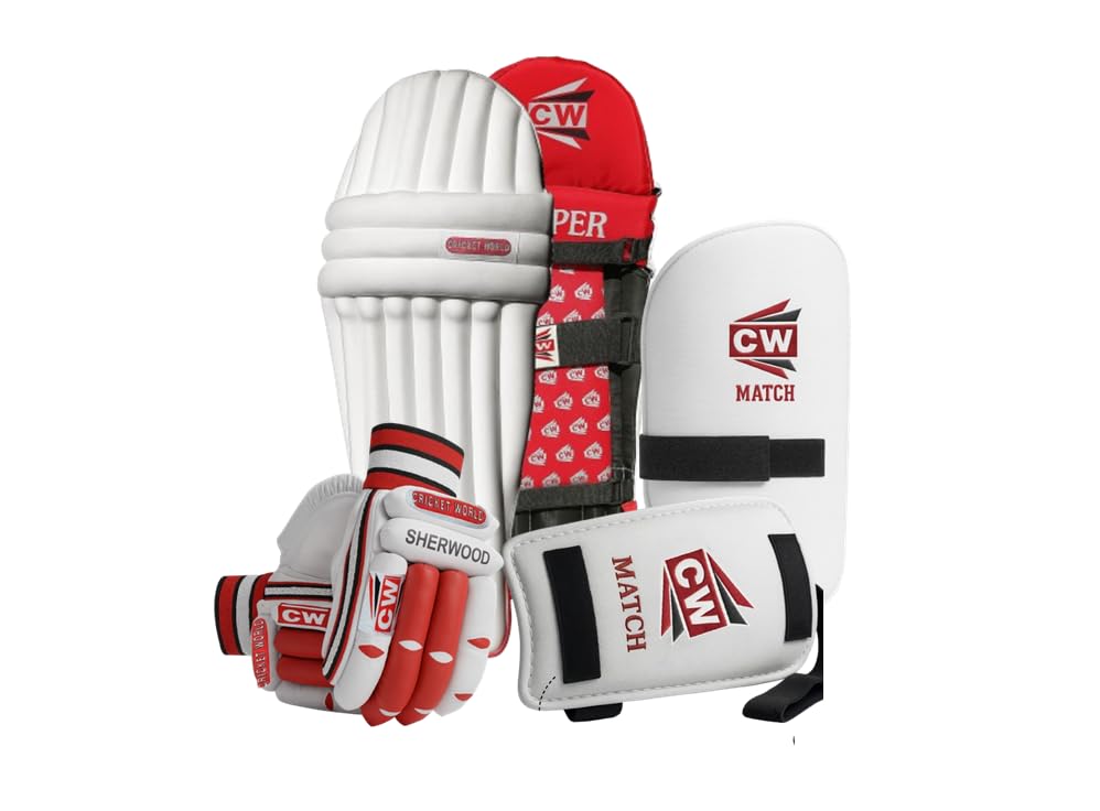 Image of CW Max Batting Cricket Kit|Protection Pads Gloves Set |Protection Gear Shock Absorption Comfort Performance Cricket Pads|Gloves Combo Match Guards Gloves |Batting Pads Gloves Arm Guard SB Red