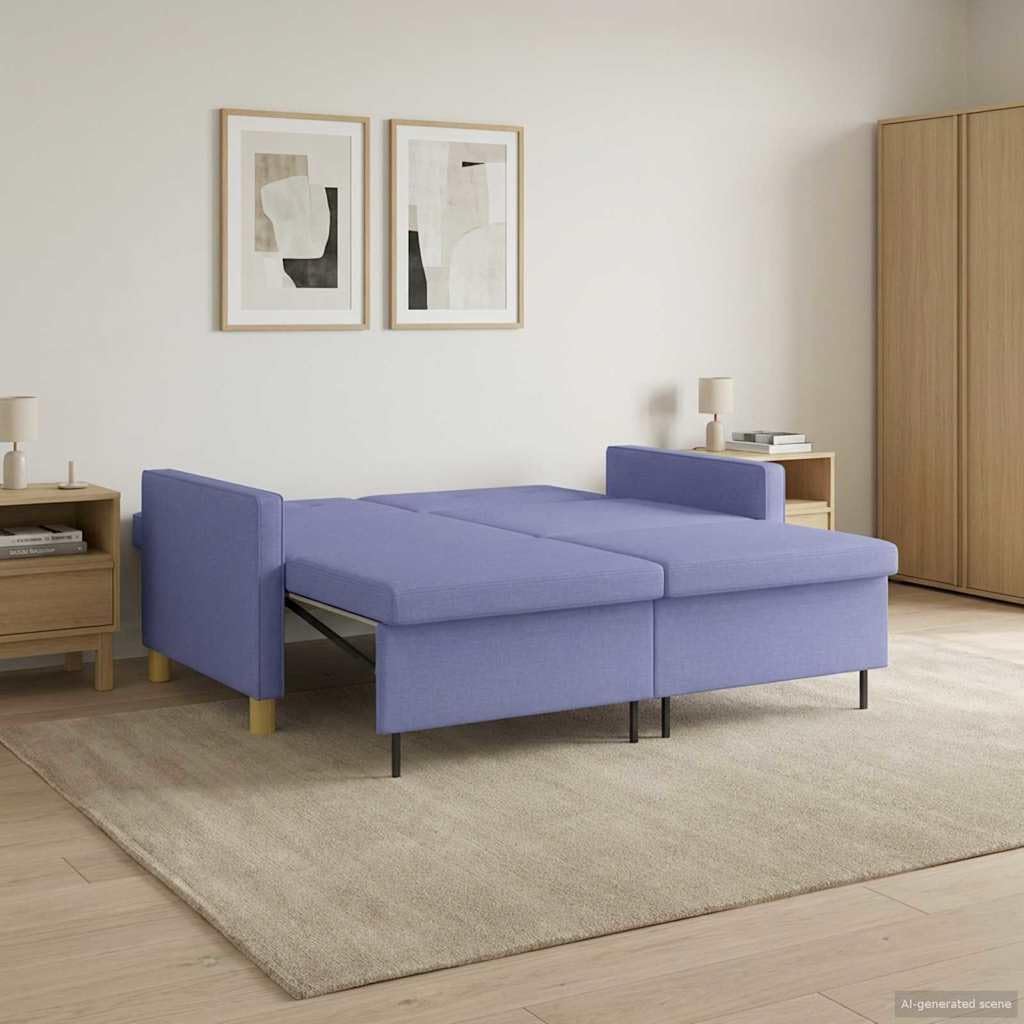 vidaXL Schlafsofa Ausziehbar Jeans blau Stoff, Modernes 2-Sitzer-Sofa, platzsparendes Ausziehbett, ausziehbares Möbelstück mit Verstellbarer Rückenlehne, Rahmen aus Holzwerkstoff