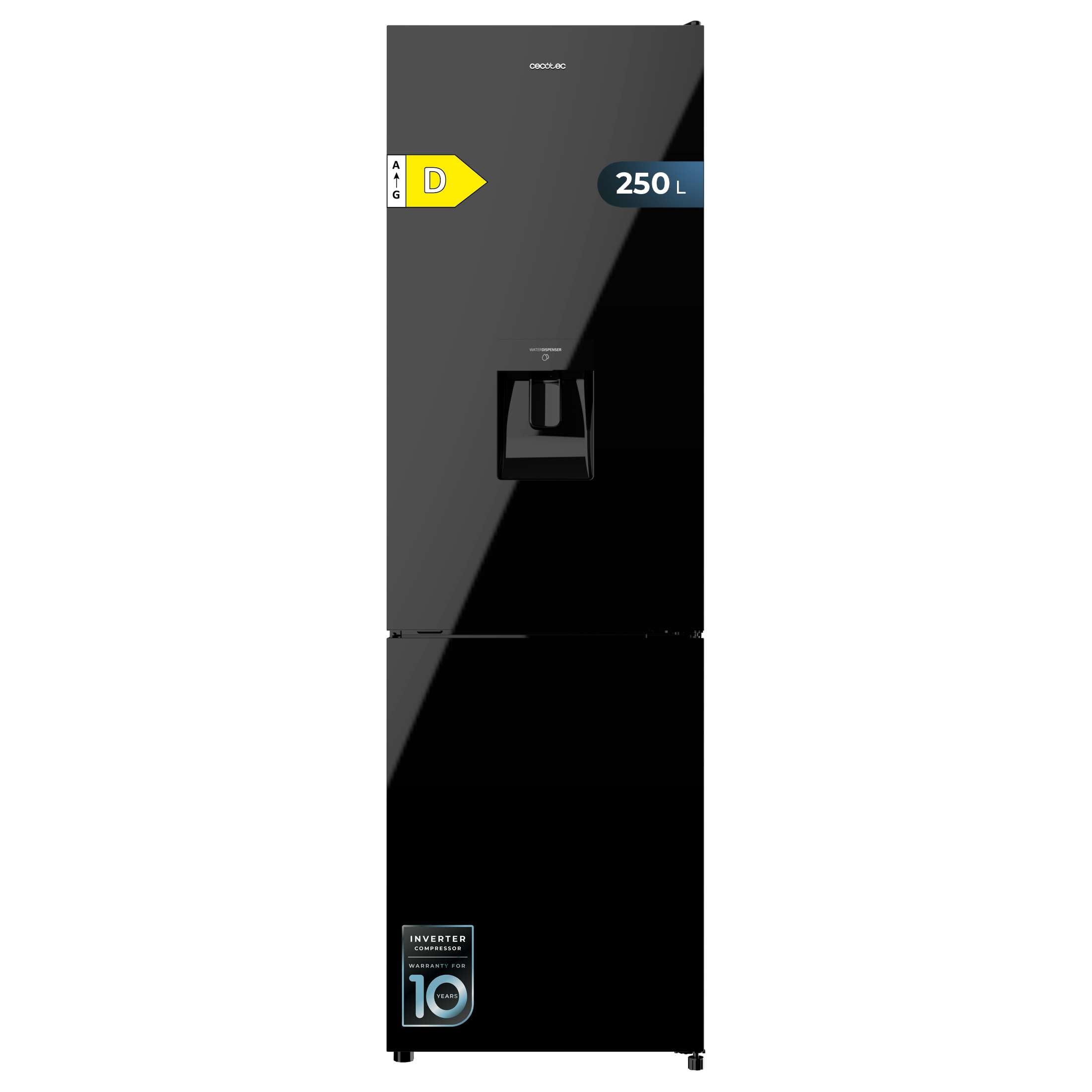 Cecotec Kühl-Gefrierkombination Bolero CoolMarket Combi 250 WD Grey Glass D. Inverter Plus Kompressor Kühl-Gefrierkombination Graues Glas 180x55cm, 250L, No Frost, Wasserspender, Energieklasse D