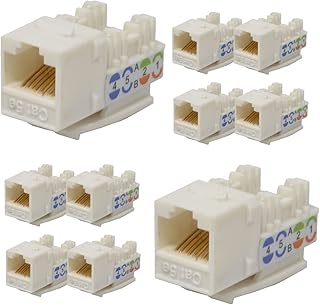 LOGICO 10 Pack Cat5e Keystone Jacks White with Dust Cap – 22-26 AWG PCB Female RJ45 Connectors for Network Ethernet Wall Jack Insert | Cat 5e 110 Punch Down Block Socket 8-Port, 8-Connector (8P8C)