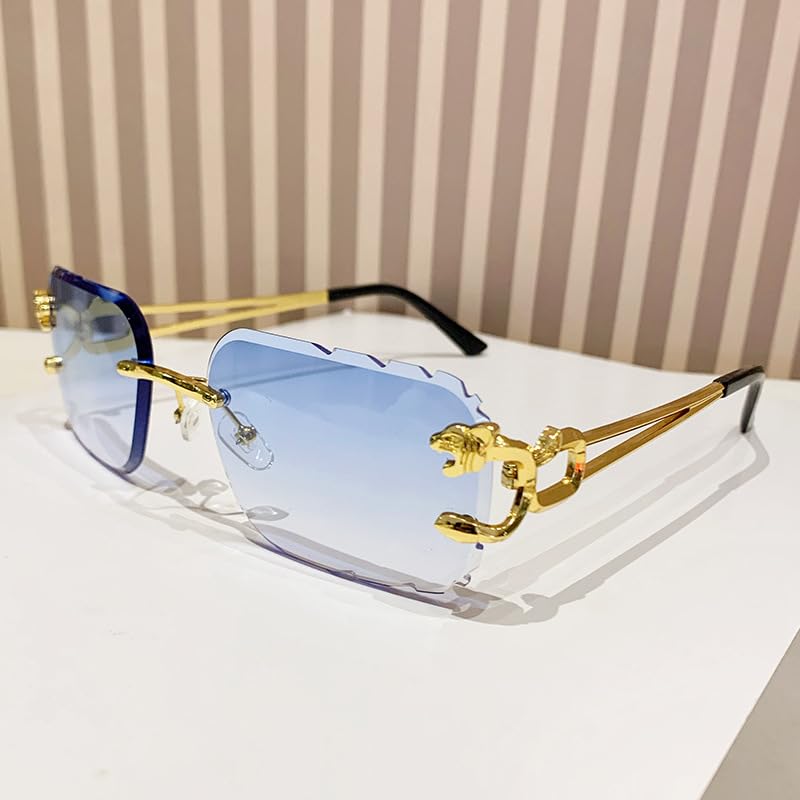 Image of Rimless Diamond Cut Trendy Retro Hip Hop Tint Lens Sun Glasses Frameless Rectangle Sunglasses For Men and Women