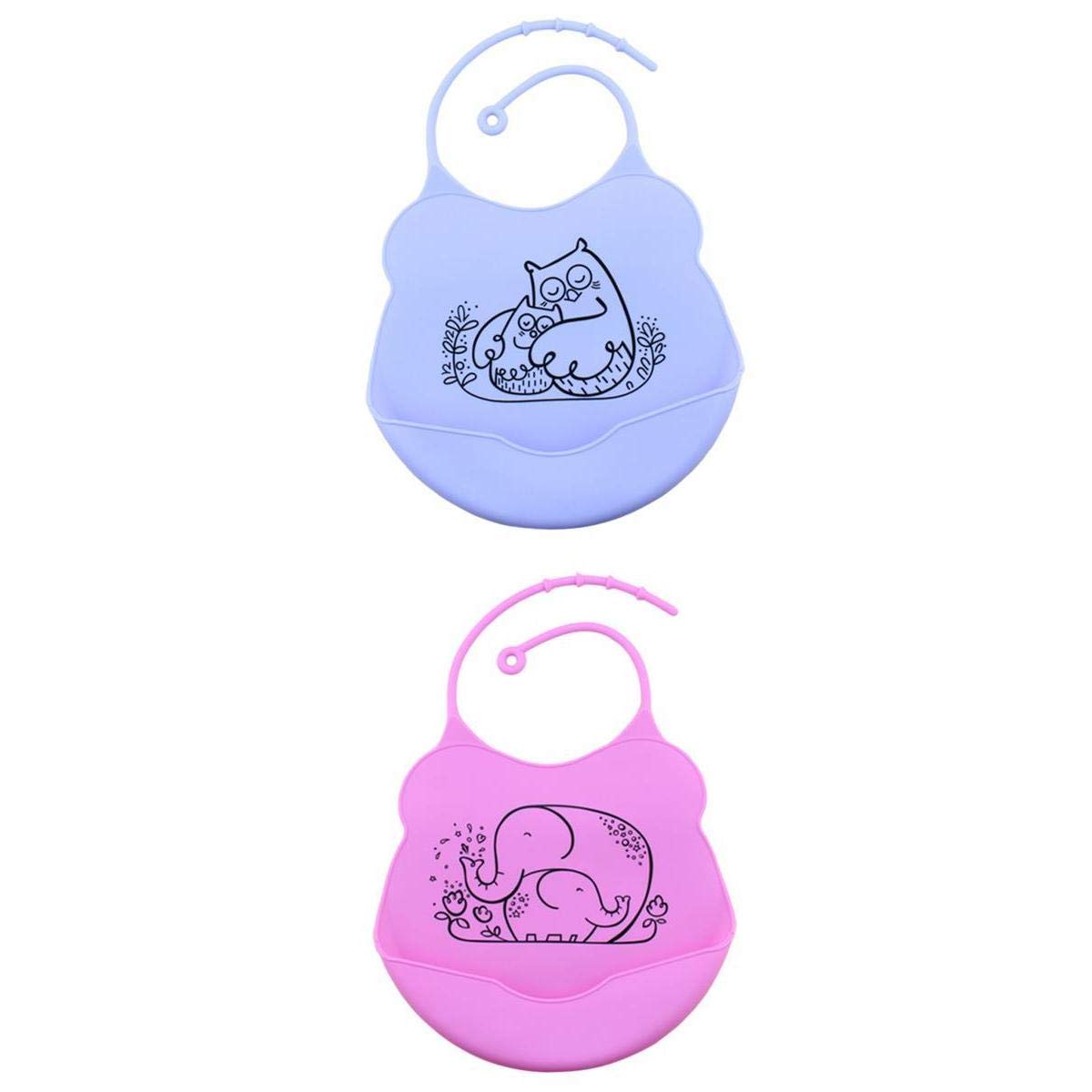 Baby Bib Silicone Comfortable Soft Toddler Feeding Bib Hand Wash 26x19.5 cm, 2 Pcs-image-33