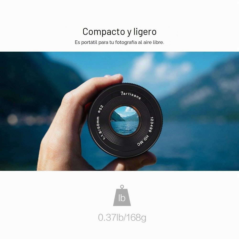 7artisans F1.8 APS-C - Lente Fija Manual de 50 mm para cámaras Fuji X, sin Espejo, como Fuji X-A1 X-A10 X-A2 X-A3 X-AT X-M1 X-M2 X-T1 X-T10 X-T2 X-T20 X-Pro1 X-Pro2 X-E1 X-E2 X-E2s