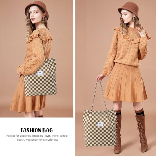 Image of Ayieyill Corduroy Tote Bag for Women Canvas Shoulder Cord Purse with Inner Pocket