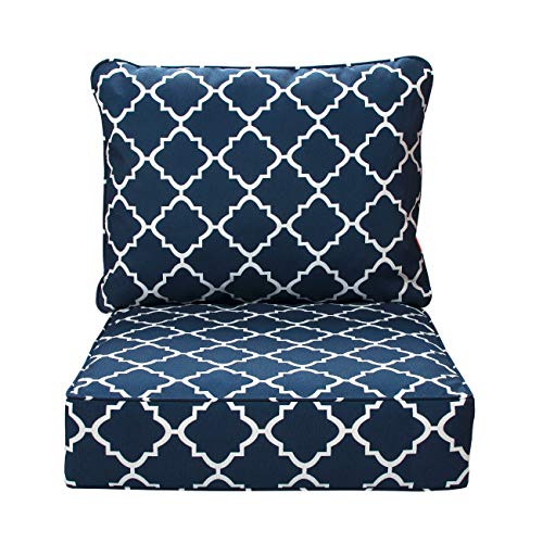 IN4 Care Outdoor Patio Deep Seat Cushions and Back, All Weather Large Size Replacement Cushion for Patio Chair Furniture, 24  x 24  x 6  -Geometry Navy