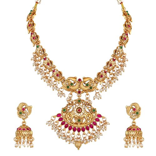 Image of Shining Diva Fashion Stylish Fancy Pearl Choker Traditional Jewellery Set for Women | Temple Necklace Set | Festive Wedding Party Necklace | 22k Gold Plated | Just Like Original Gold Jewellery