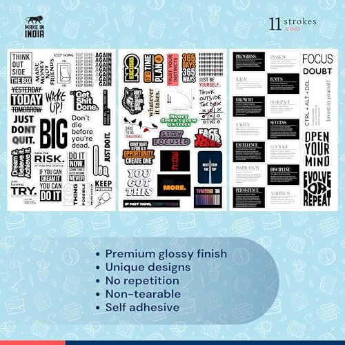 Image of 11 Strokes Set of 100 Motivational Stickers, Study Room Decoration Items Quotes Wall Sticker, Laptop Stickers Aesthetic Phone Stickers Positive Quotes Stickers, Motivational Stickers for Students