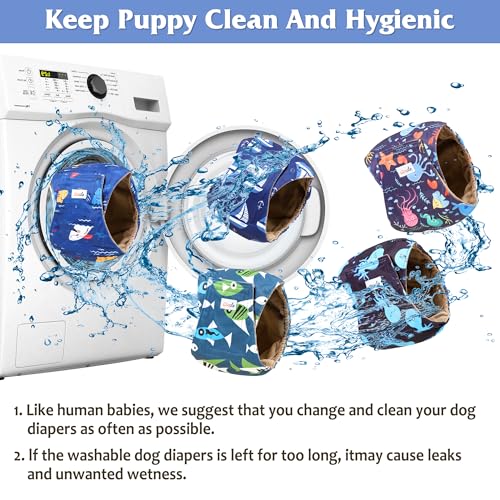 Image of Reusable Dog Diapers Male 3Pcs, Premium Washable Belly Bands for Male Dog XLarge, High Absorbing Male Dog Wraps for Doggie Puppy in Incontinence, Excitable Urination and Training(Seafloor,XL)