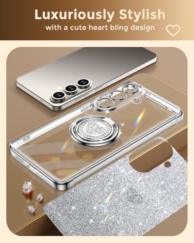 Image of XYZ for Galaxy S26 Plus Case with Stand, for Samsung Galaxy S26 Plus Case with Double Ring, Women Girls Bling Luxury Glitter Clear Phone Case Cover Heart for Samsung S26 Plus, Silver