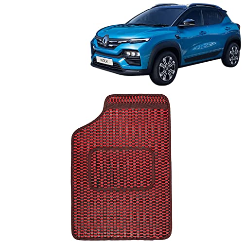 Image of Kingsway Dotted Design Car Floor Foot Mats Universal Fit for Renault Kiger, Model Year : 2021 Onwards, Water and Dustproof, Color Red, Set of 5 Pieces