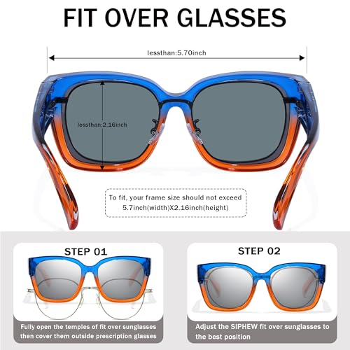 Image of SIPHEW Mirrored Sunglasses Polarized Fit Over Glasses for Women - Trendy Large Square w UV400 Protection Sun Glasses