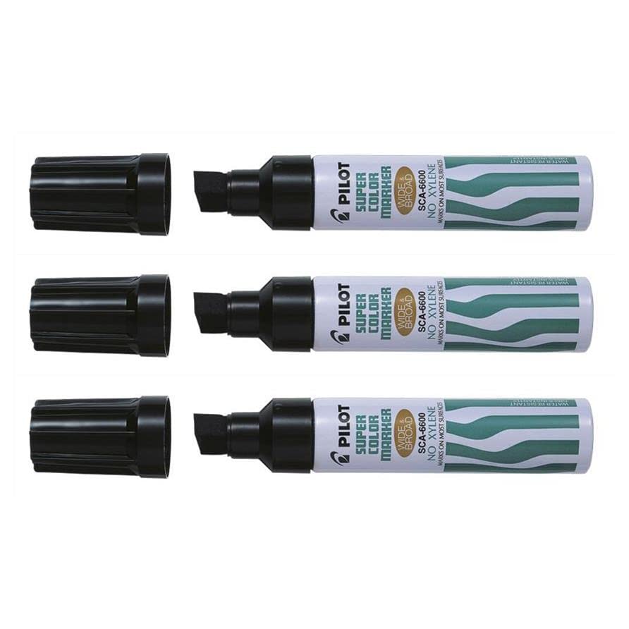 Pilot Set of 3 Permanent Markers SCA-6600 Metal Barrel Bevel Tip Extra Wide Black