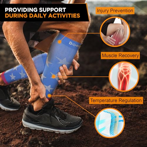 Image of Premium Calf Compression Sleeve 1 Pair 20-30mmHg Strong Calf Support Graduated Pressure for Sports Running Muscle Recovery Shin Splints Varicose Veins Doc Miller (Flag, Medium) | Graduated Support for Running, Shin Splints, Calf Strain, Knee High, Small to 6XL Plus Size