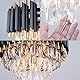 FRIXCHUR Moderne Kristall-Kronleuchter 3-Tier-Kristall-Kronleuchter Licht 15,7’’ Schwarz und Gold Pendelleuchte Leuchten für Wohnzimmer Küche Insel Foyer E14x5 Bulb（Nicht enthalten Bulb）