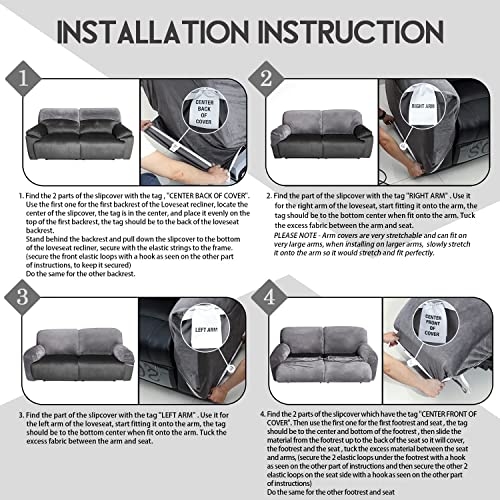 Funda de sofá reclinable de 2 plazas, 6 piezas de terciopelo gris pardo para relax ancho 8