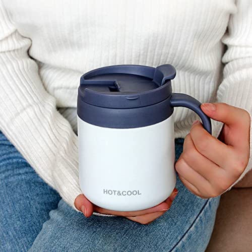 Image of Insulated Coffee Mug with Lid Travel Hot and Cold Coffee Mug with Spoon Double Wall Vacuum Insulated Stainless Steel Mug for Daily Drinks | BPA Free | (White)