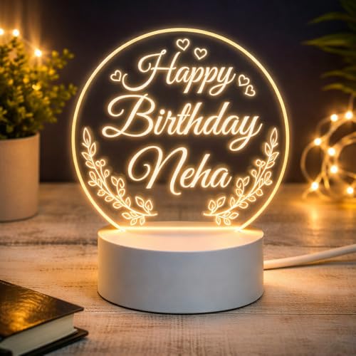 Image of Customized 3D Lamp for Birthday - Personalized LED Night Light with Names | Unique Gift for Husband, Wife Friends| Gifts Custom Decor for Happy Birthday Special (Everyone) (Happy Birthday)