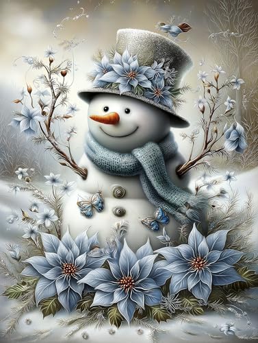 Christmas Snowman Diamond Art Kits for Adults - Flowers Snowman - DIY 5D Round Full Drill Diamond Painting Kits for Adult Winter Diamond Painting Kit for Home Wall Decor 12x16 Inch