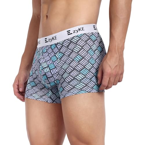 Image of Zyke Men's Printed Cotton Trunk Innerwear | 95% Cotton 5% Elastane Stretch Underwear | Ultra Soft Waistband Anti-Bacterial Moisture Wicking Trunks for Men Pack of 1