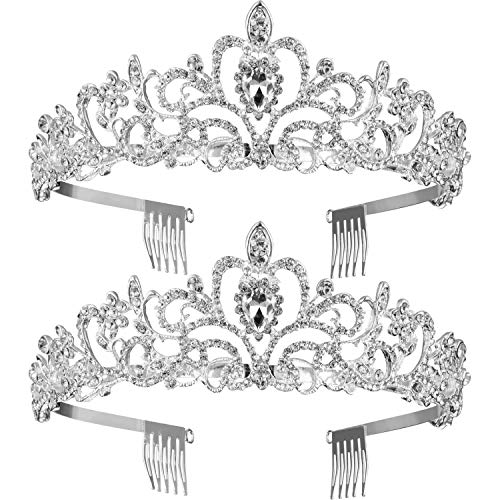 2 Pack Tiara for Girls Tiara Princess Crown Girls Rhinestones Crystal Wedding Bridal Crown Tiara 2 Pack with Comb Women Princess Crown Headband (Style 1)