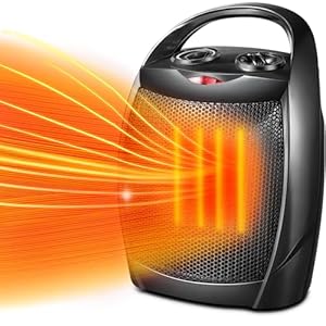 Kismile Small Electric Space Heater Ceramic Space Heater,Portable Heater Fan for Office with Adjustable Thermostat and Overheat Protection ETL Listed for Kitchen, 750W/1500W(Black)