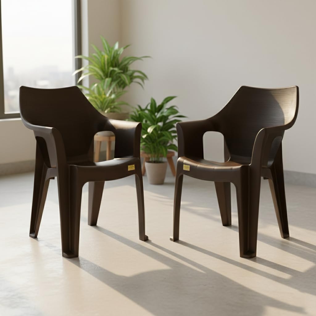 Patiofy Plastic Chair Set of 2 for Home & Outdoor Use | Heavy Duty Comfortable Chair with Strong Legs | Stackable, Easy to Clean | Suitable for Living Room, Balcony (Pack of 2-Oxford | Brown)-image-44