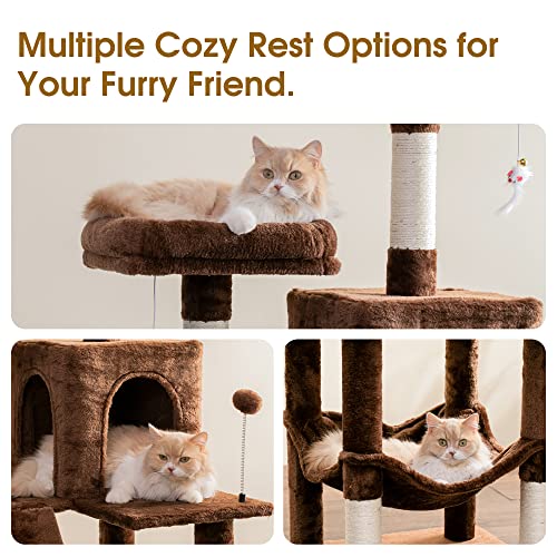 Mwpo 70.1-Inch Large Cat Tree, Multi-Level Tall Cat Tower For Indoor Cats, Plush Cat Condo With Big Padded Perches, Sisal-Covered Scratching Posts, Hammock, Toys For Kittens & Cats - Brown #TOP3