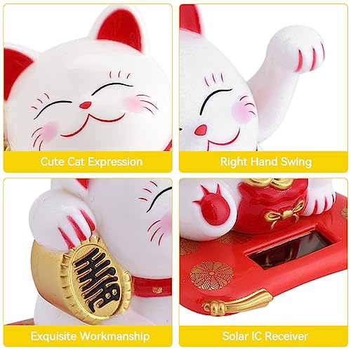 HERCHR Lucky Cat Solar Powered Maneki Neko Beckoning Lucky Waving Cat Chinese Japanese 2.76 x 2.56inch Feng Shui Money Decoration for Home Car Dashboard Decor Welcoming Fortune - Image 2