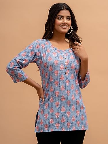Image of feranoid Women Cotton Printed Straight Short Kurti