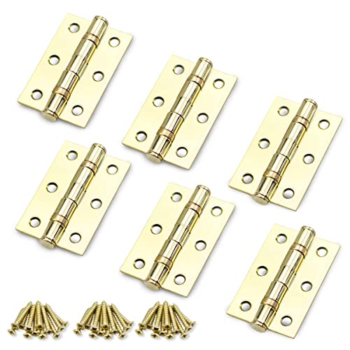 Bwintech 3 works 75 x 50 x 2.0mm(3 inch) Gold Plated Wire Drawing Hinge, Steel Fireproof Inner Door Hinge, Square Corners
