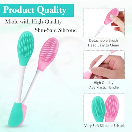 Image of GLUN 2 in 1 Face Mask Applicator Spetula & Lip Facial Cleansing Brush, Pack of 2 Made with Hygienic Soft Silicone Bristle For Gentle Exfoliation