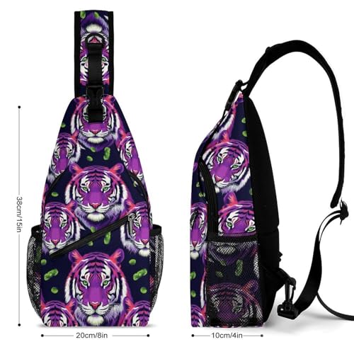 Men's Foldable Sling Bag Backpack, Multipurpose Crossbody Rope Rucksack for Outdoor Sports, Purple Tiger Daypack Bags2