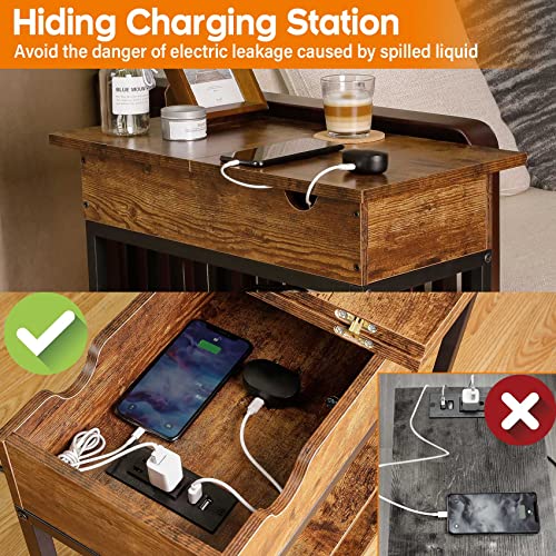 TCHOMENY Narrow End Table with Charging Station GoTinySpace