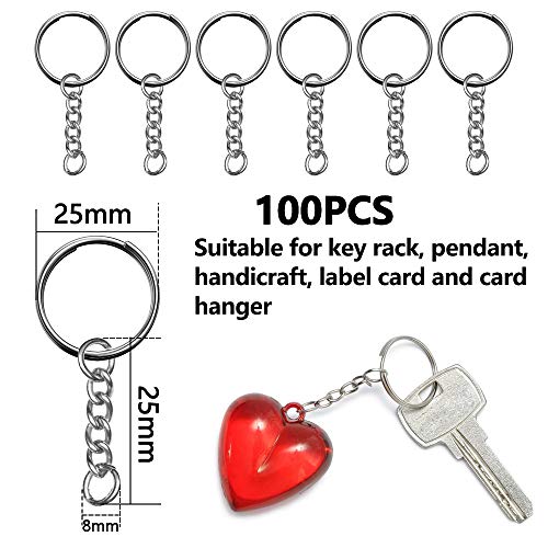 Sleutelhanger met ketting, 100 stuks metalen sleutelhangers van staal met gebroken ringen en kettingen voor sleutels (25… - Image 4