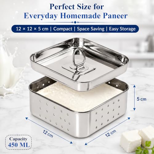 Image of JD Fresh Medium Stainless Steel Paneer Maker /Square Paneer Maker Mould Press with Lid /Quick Way Paneer Maker /Paneer Press Mould Use for Sprout, Tofu, Cheese and Paneer Maker (Square)