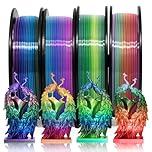 YOUSU Silk Shiny 4 Types Rainbow Multi Color Fast Color Change PLA 4 in 1 3D Printer Filament Bundle, Silk PLA Rainbow Filament 1.75mm, 250g/Spool, 4 Spools 3D Printing Filament, Fit Most 3D Printers