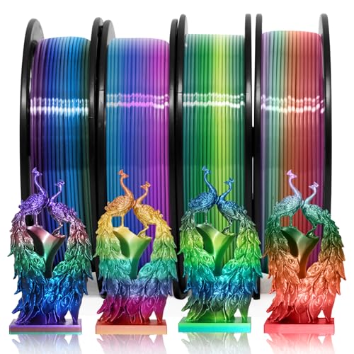 Image of YOUSU 1.75mm Silk Shiny 4 Types Rainbow Multi Colored Fast Color Change PLA 4 in 1 3D Printer Filament Bundle: 4 Types Multi Colored Silk PLA, 250g /Spool, 4 Spools 3D Printing Filament