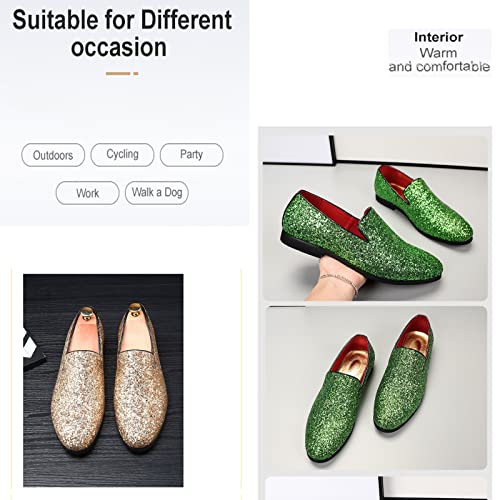 Men's Leather British Fashion Pointed Toe Sequined Loafers,Metallic Luxury Texture Slip-On Glitter Fashion Casual Dress Shoes2