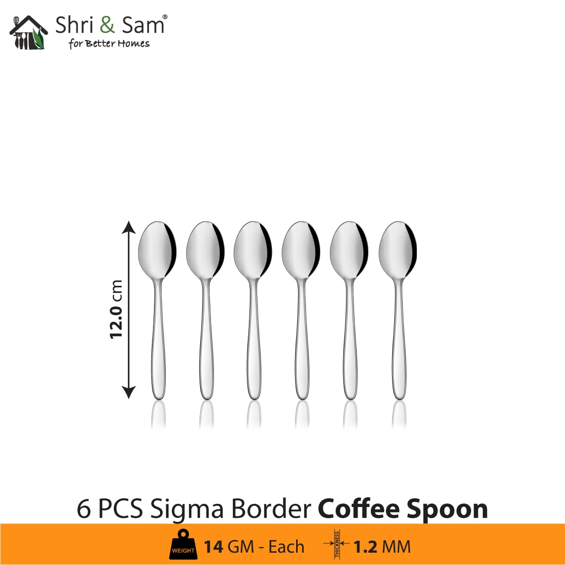 Shri & Sam Stainless Steel Sigma Border Coffee Spoon, 6 Pieces, 28 Cm 1
