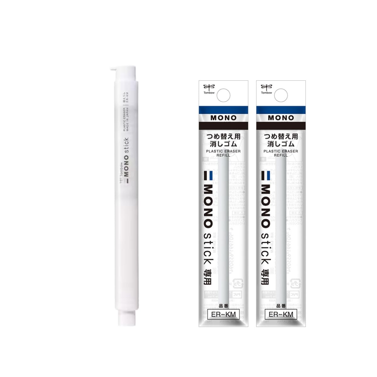 Tombow Pencil Pen Eraser MONO Stick White Retractable Holder Replacement Eraser 2 Pack Set JCC-121E ER-KM-5P Mono : Office Products